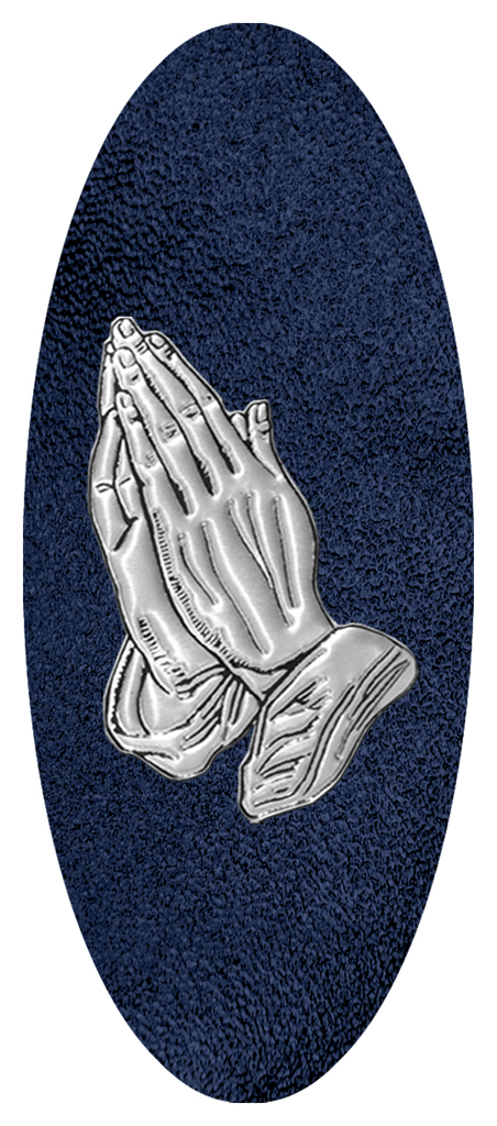 DA18 517 SL SH NV BL Silver Praying Hands Shimmer Navy Blue Background PROOF